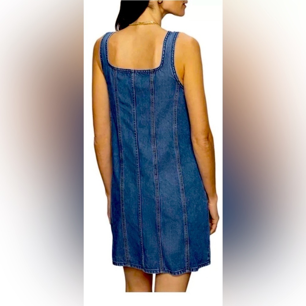 NWT Sanctuary Denim Shift Dress Blossom small button down front with piping back - Picture 3 of 8
